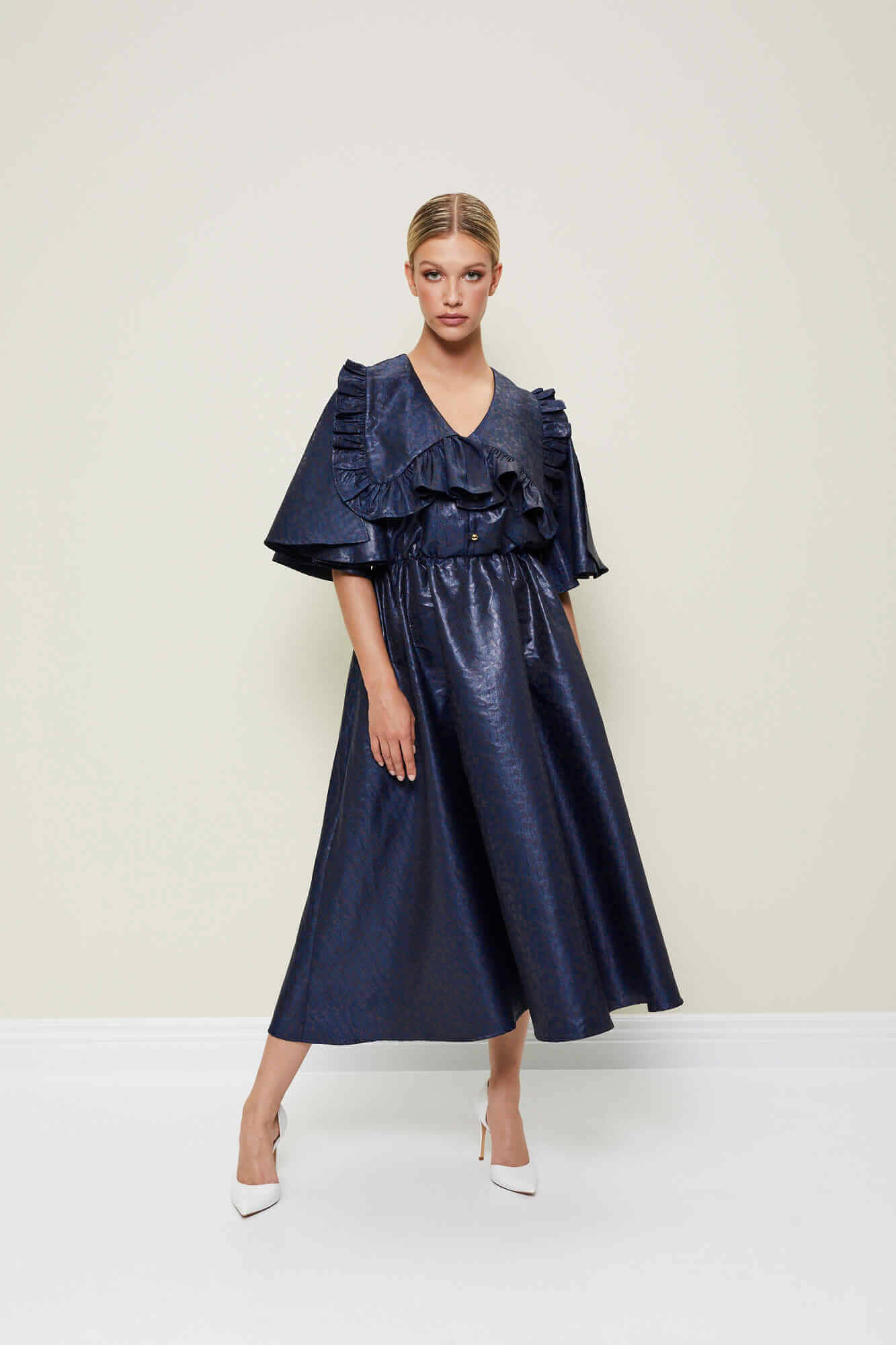 AW22WO LOOK 35 NAVY BLUE DRESS