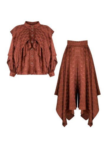 AW22WO LOOK 27 BROWN SET OF BLOUSE AND SHORTS