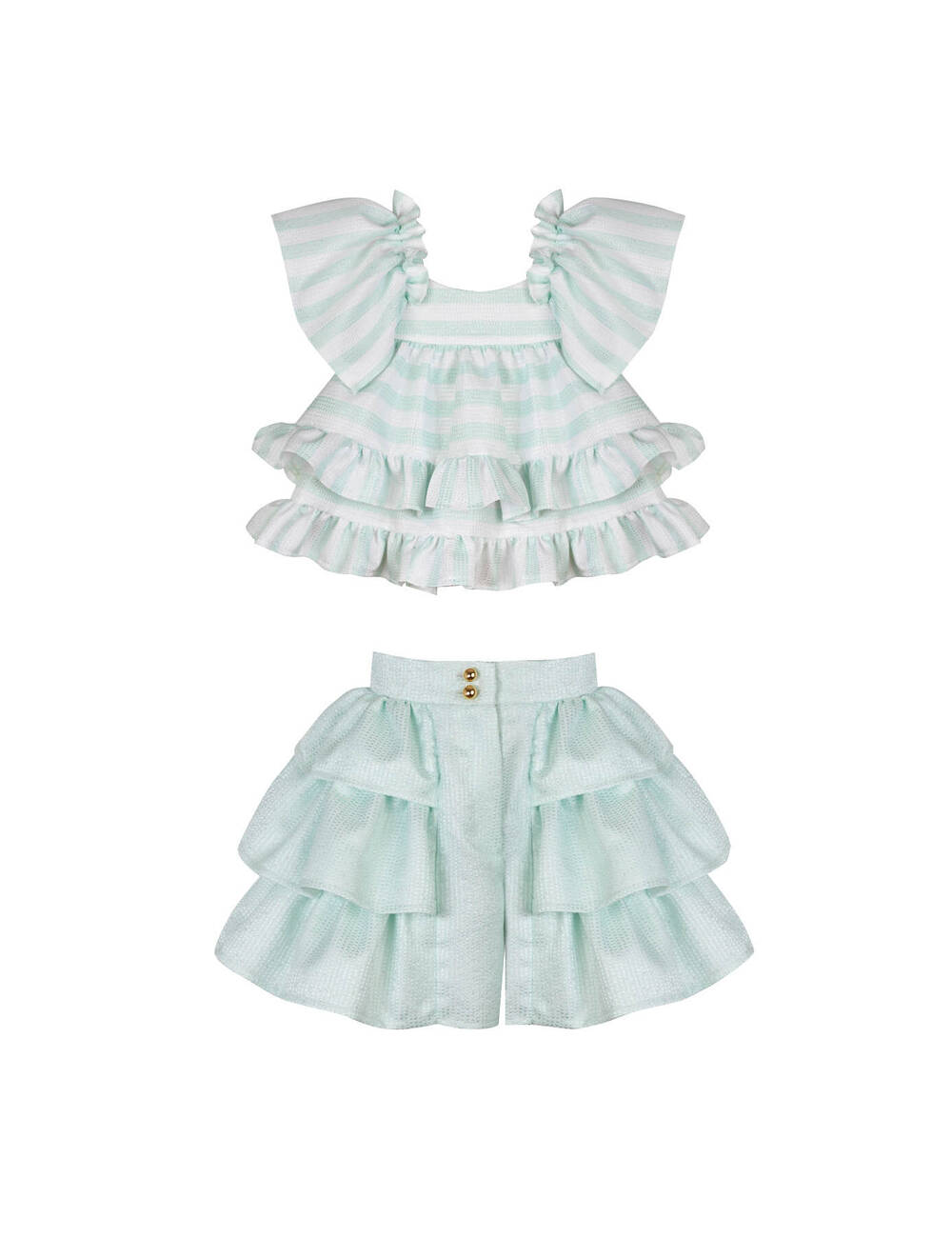 AW22 PETITE LOOK 04 GREEN-WHITE SET OF BLOUSE AND SHORTS