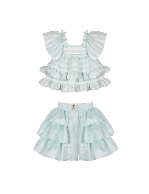 AW22 PETITE LOOK 04 GREEN-WHITE SET OF BLOUSE AND SHORTS