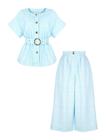 SS23WO LOOK 21 BLUE SET OF BLOUSE AND SHORTS #8