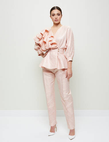 SS23WO LOOK 27 PEACH SET OF BLOUSE AND PANTS