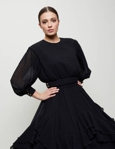 SS23WO LOOK 56 BLACK SET OF BLOUSE AND SKIRT