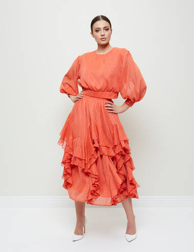 SS23WO LOOK 56 ORANGE SET OF BLOUSE AND SKIRT