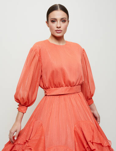SS23WO LOOK 56 ORANGE SET OF BLOUSE AND SKIRT