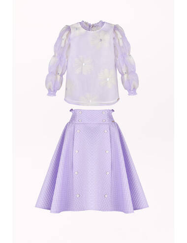 AW23PE LOOK 01 CREAM-VIOLET SET OF BLOUSE AND SKIRT
