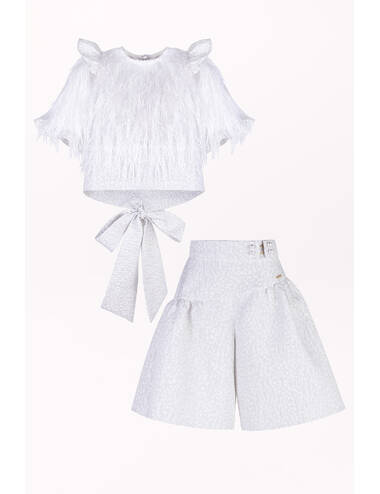AW23PE LOOK 09 WHITE-SILVER SET OF BLOUSE AND SHORTS