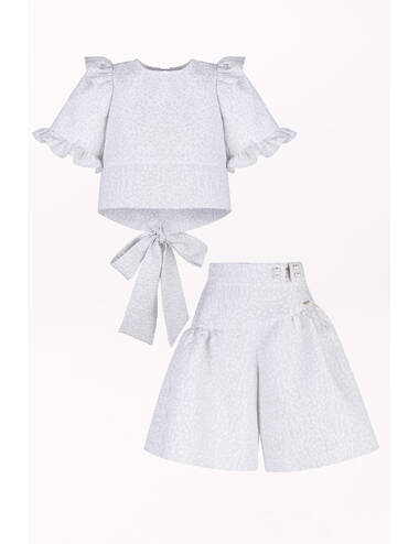 AW23PE LOOK 09 SILVER-WHITE SET OF BLOUSE AND SHORTS #1