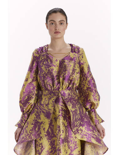 AW23WO LOOK 06 MUSTARD-VIOLET DRESS