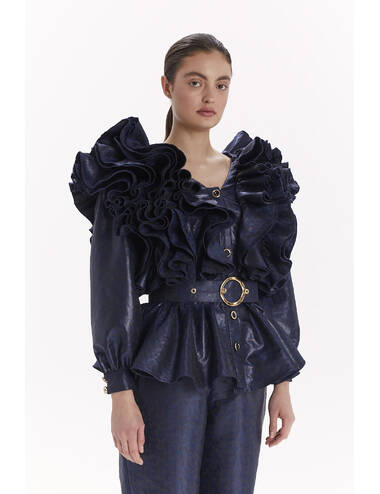 AW23WO LOOK 14 NAVY BLUE BLOUSE