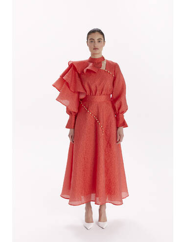 AW23WO LOOK 26 RED DRESS