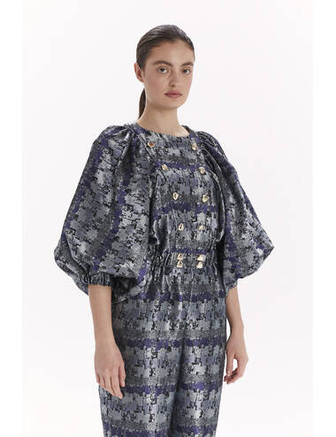 AW23WO LOOK 41 NAVY BLUE-GREY BLOUSE